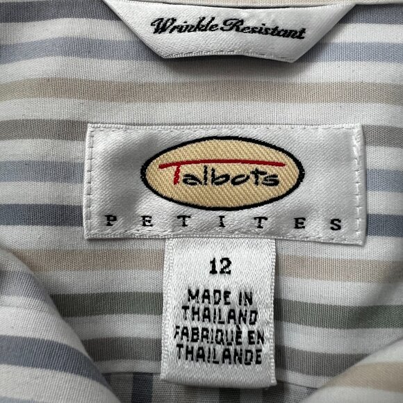 ✨Talbots 100% Cotton Striped Button-Down Shirt 12 | Sage/Blue/Oat Classi… - Picture 4 of 11
